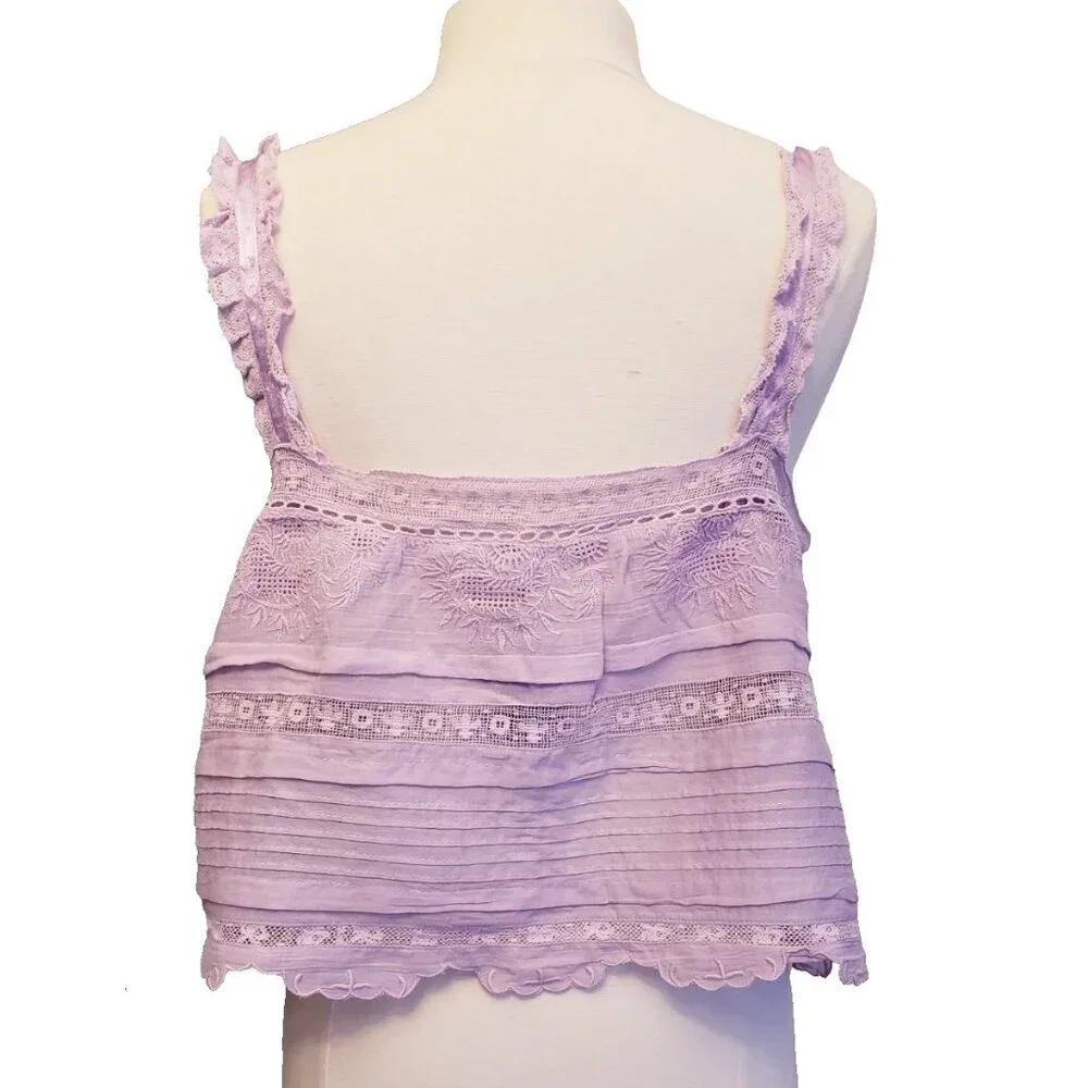 LOVESHACKFANCY Wisteria Sully Embroidered Lace Cotton Crop Top - Picture 4 of 13